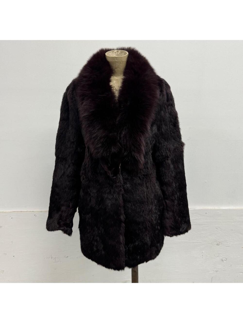 Vintage Y2K Wine-Color Rabbit & Fox Fur Jacket Coat